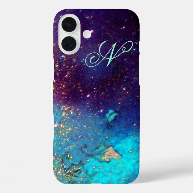 Coques Case-Mate iPhone JARDIN DES OMBRES PERDUES - Turquase Bleue Monogra (Verso)