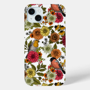 Coque iPhone 15 Mini Jardin d'oiseaux et de fleurs 1