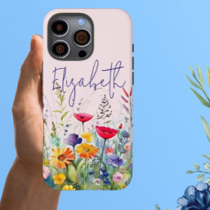 Coques iPhone 16 Pro Max Jardin Fleur sauvage rose Feminine Script Prénom