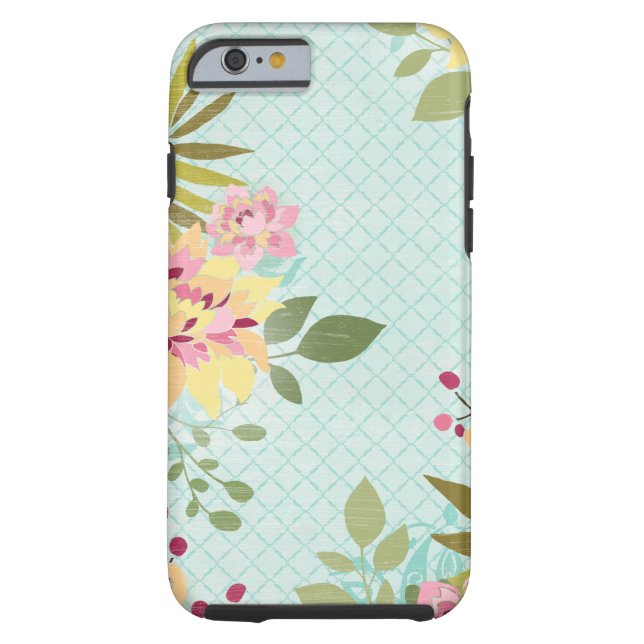 Coques Case-Mate iPhone Jardin floral, Arrière - plan bleu (Dos)