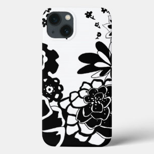 Coques Pour iPhone Jardin floral noir et blanc Motif graphique