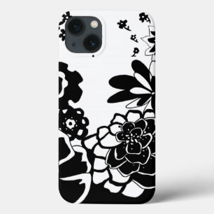 iPhone 13 Coque Jardin floral noir et blanc Motif graphique