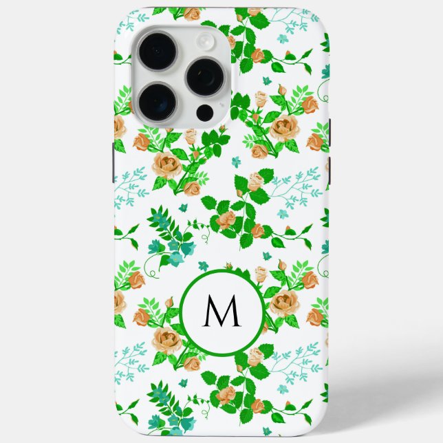 Coques Case-Mate iPhone Jardin Floral Vert Monogramme (Verso)