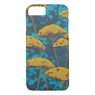 Coque iPhone 7 Jardin Golden Yarrow avec Arrière - plan bleu