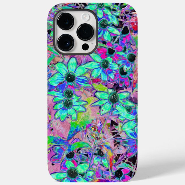 Coques Case-Mate iPhone Jardin pourpre avec fleurs psychédéliques Aquamari (Verso)