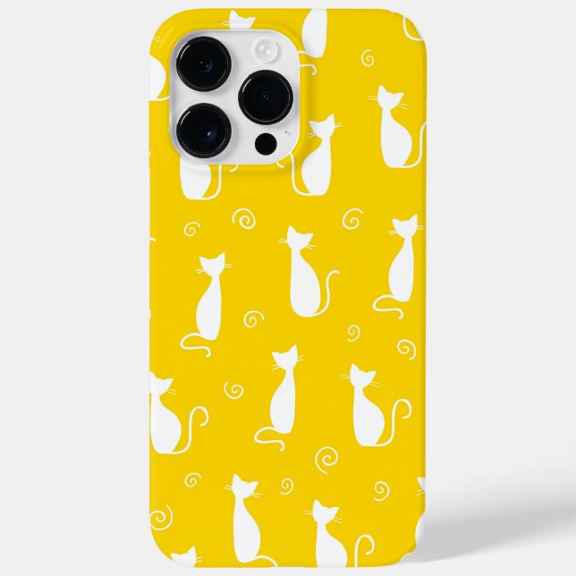 COQUES Case-Mate iPhone JAUNE AVEC MOTIF CHAT SITTING BLANC (Verso)
