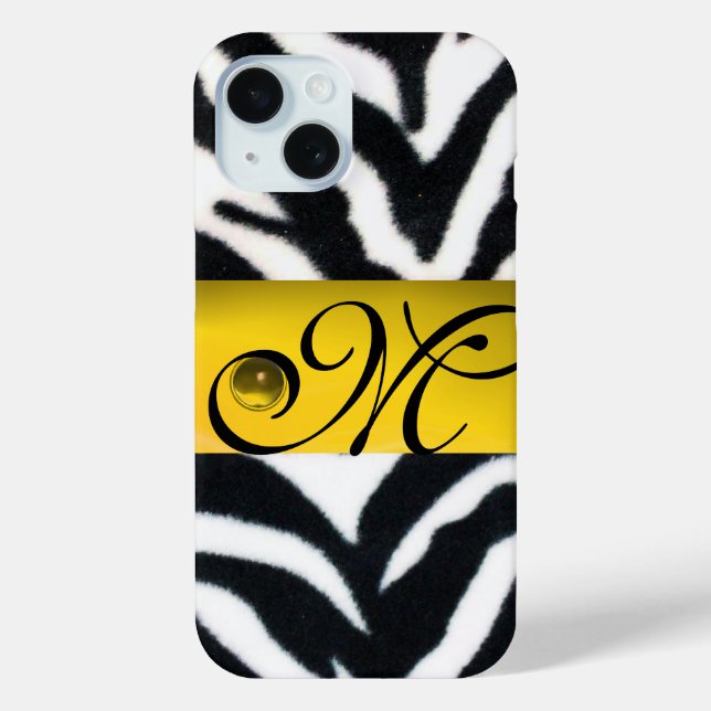 Coques Case-Mate iPhone JAUNE BLACK ZEBRA FUR MONOGRAM, Topaz (Verso)