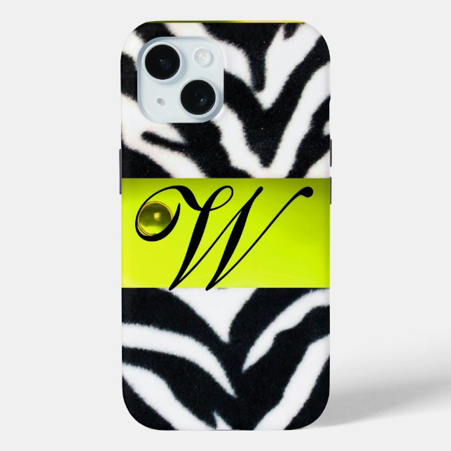 Coques Case-Mate iPhone JAUNE BLACK ZEBRA FUR MONOGRAM, Topaz (Verso)