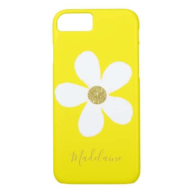 Coques Case-Mate iPhone Jaune blanc simple marguerite or personnel (Dos)
