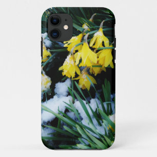 Coque iPhone 11 Jaune Daffodils fleurs dans la neige