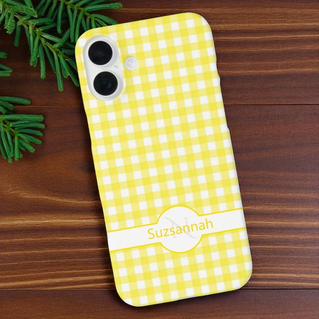 Coques Case-Mate iPhone Jaune En vichy Vérifier Monogramme Personnalisé Co (phone case template for monogram and / or name)