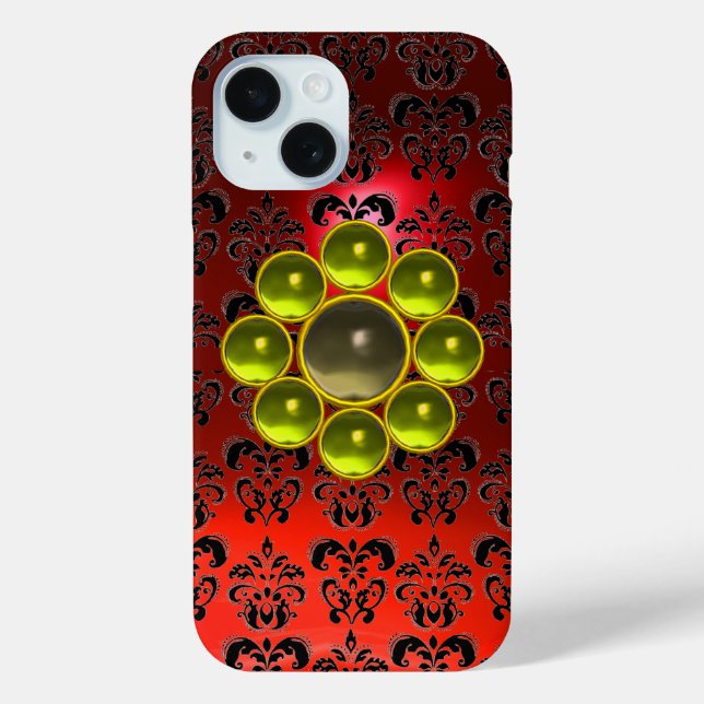 Coques Case-Mate iPhone JAUNE GRISE GEMSTONE MON Rouge Noir Damas (Verso)