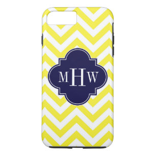 Coque iPhone 7 Plus Jaune Lg Chevron Navy Quatrefoil 3 Monogramme