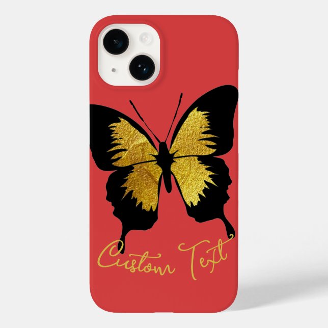 COQUES Case-Mate iPhone JAUNE OR NOIR BUTTERFLY SCRIPT PERSONNALISÉ TEXTE  (Verso)