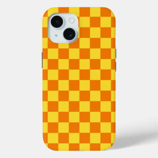 Coque Pour iPhone 15 Jaune Orange Checkboard À damiers Checkpoint