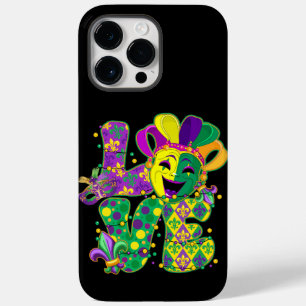COQUE POUR POUR iPhone 14 PRO MAX JAUNE PURPLE VERT MARDI GRAS AMOUR & MASK
