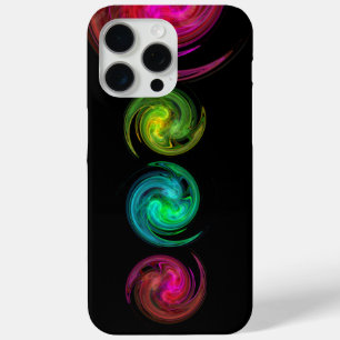 Coque iPhone 15 Pro Max JAUNE ROUGE BLEU CLAIR VORTEX Fractal Art, Noir