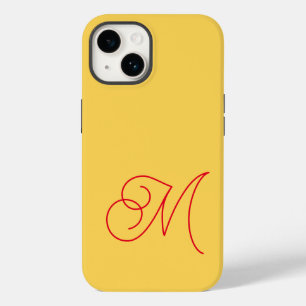 Coque Pour iPhone 14 Jaune Rouge Monogramme Classique Script Plain