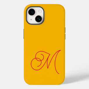 Coque Pour iPhone 14 Jaune Rouge Monogramme Classique Script Plain