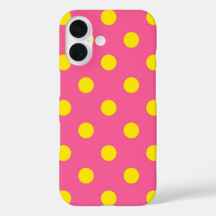 Coque Pour iPhone 16 Jaune sur rose Pois Design Motif