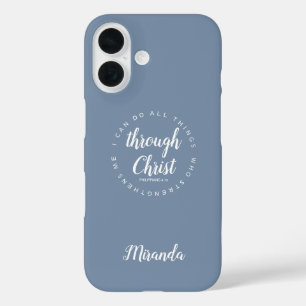 Coque Pour iPhone 16 Je Peux Faire Tout Par Le Christ Doux Bleu Doux