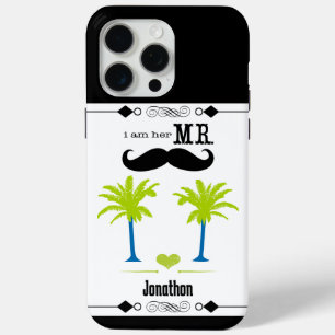 Coque iPhone 15 Pro Max Je suis elle M. Mustache Groom Beach Palm Tree