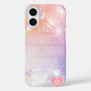 Coque Pour iPhone 16 Je suis Magnétique, Motivationnel, Inspirant, Rose