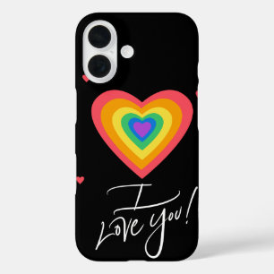 Coque Pour iPhone 16 Je t'aime et cœur arc-en-ciel
