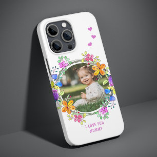 Coque Pour iPhone 14 Pro JE T'AIME MAMIE Photo Floral Coloré Moderne