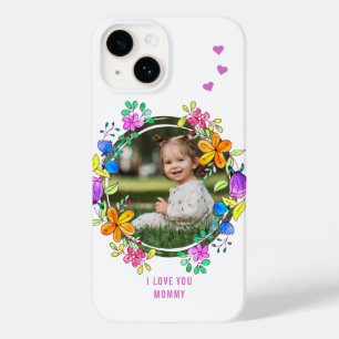 Coque Pour iPhone 14 JE VOUS AIME MOMY Photo Colorful Floral Moderne