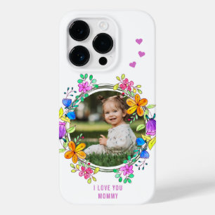 Coque Pour iPhone 14 Pro JE VOUS AIME MOMY Photo Colorful Floral Moderne