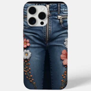 Coque iPhone 15 Pro Max Jeans bleu réaliste numérique avec Zipper