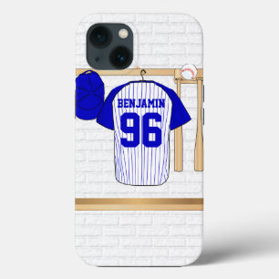 Etui iPhone 13 Jersey de baseball bleu et blanc personnalisé