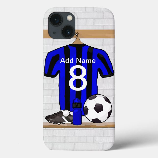 Coques Case-Mate iPhone Jersey de football noir et bleu personnalisé (Verso)