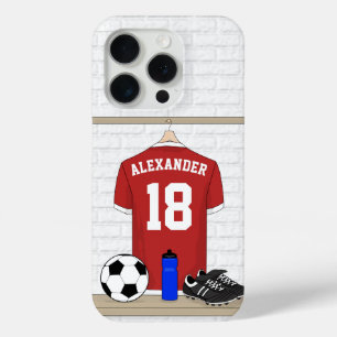 Coque iPhone 15 Pro Jersey de football rouge et blanc personnalisé