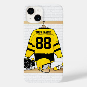 Coque Pour iPhone 14 Jersey de hockey sur glace jaune et noir personnal