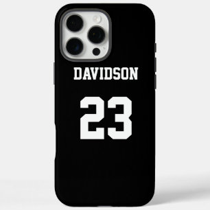 Coques iPhone 16 Pro Max Jersey noir et blanc personnalisé