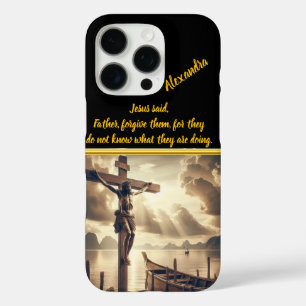 Coques iPhone 16 Pro Jésus accroché à la croix au-dessus d'un lac