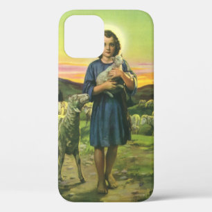 Coque iPhone 12 Jésus-Christ berger vintage avec un agneau bébé
