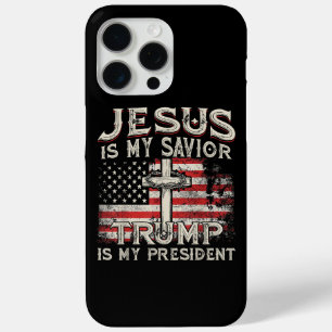 Coque iPhone 15 Pro Max Jésus est mon sauveur Trump est mon président Amér