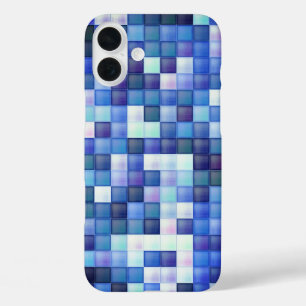 Coques iPhone 16 Plus Jeu vidéo Pixels Carré bleu Motif