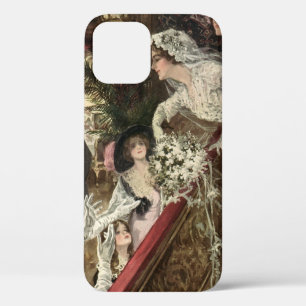 Coque iPhone 12 Jeunes mariés vintage, mariée victorienne lançant 