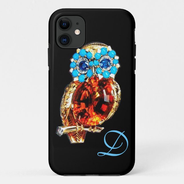 Coques Case-Mate iPhone JEWEL OWL MONOGRAM Or, Turquase Bleue Topaz (Dos)