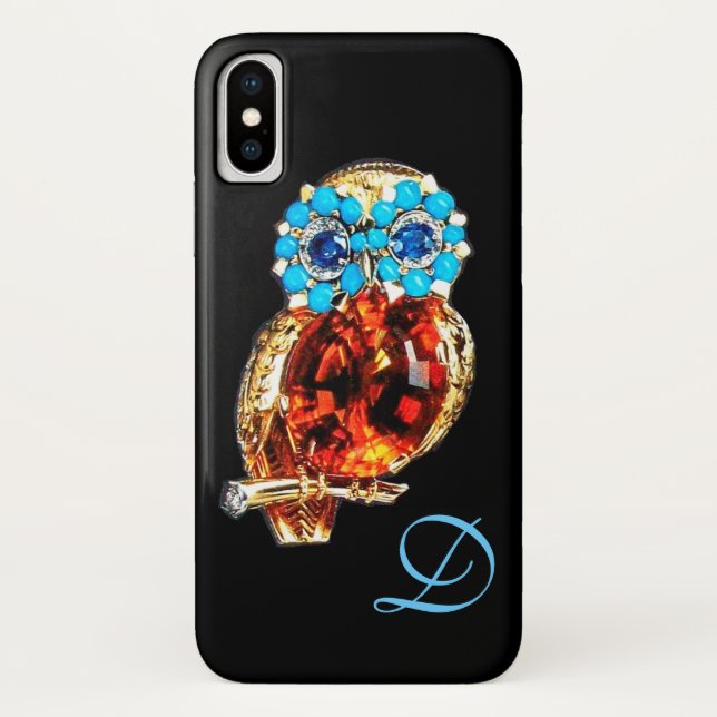 Coques Case-Mate iPhone JEWEL OWL MONOGRAM Or, Turquase Bleue Topaz (Dos)