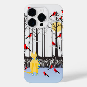 Coque Pour iPhone 14 Pro Joie d'hiver - Chat avec foulard Birch Trees Cardi