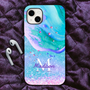 Coque Pour iPhone 15 Joli aqua parties scintillant marbre violet art mo
