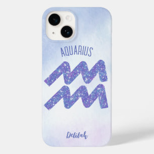Coque Pour iPhone 14 Joli Aquarius Astrologie Signal Personnalisé Viole