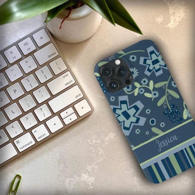 Coques Case-Mate iPhone Joli bleu floral et bande d'Inspiribilité personna (Créateur téléchargé)