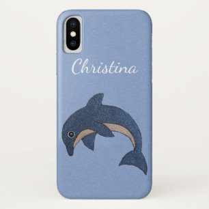 Coque iPhone X Joli Blue White Ocean Dolphin Jumping Position