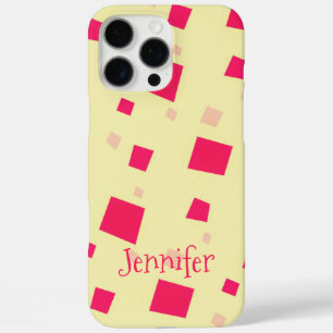Coques iPhone 16 Pro Max Joli Carré rose Confetti Ajouter votre nom Fille